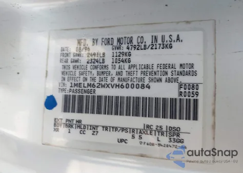 1997 Mercury Cougar Xr7 from USA, damaged, VIN 1MELM62WXVH600084